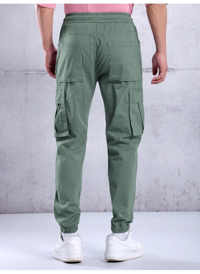 Beyoung Solid Cotton Teal Green Cargo Joggers For Men