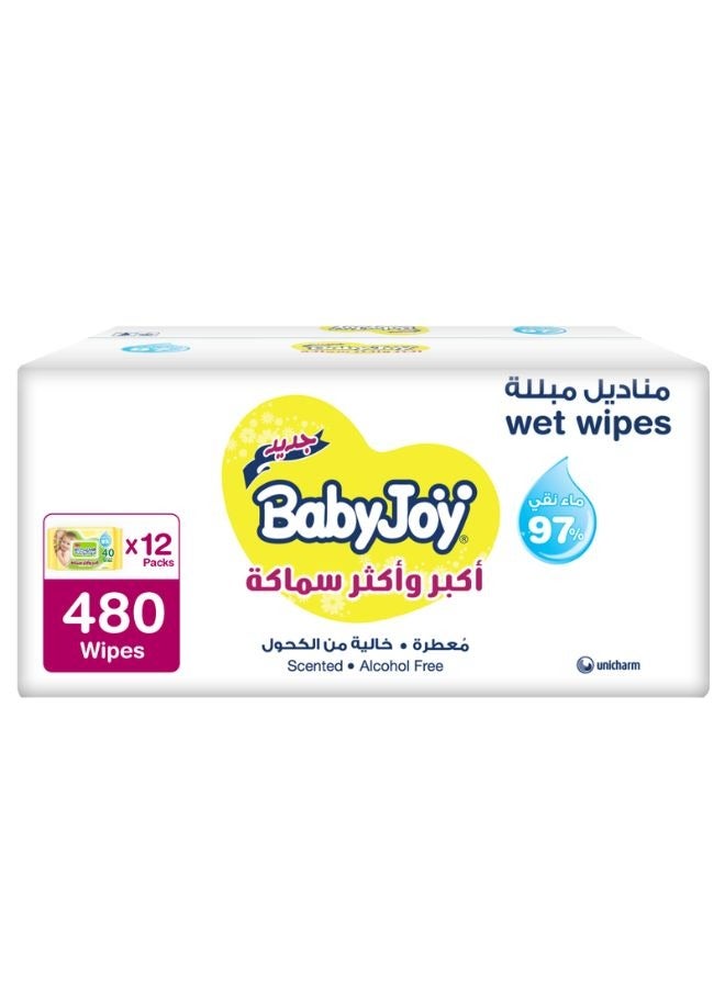 بيبي جوي مناديل مبللة للأطفال من البابونج النقي - سميكة وأكبر - 480 قطعة - Image 1