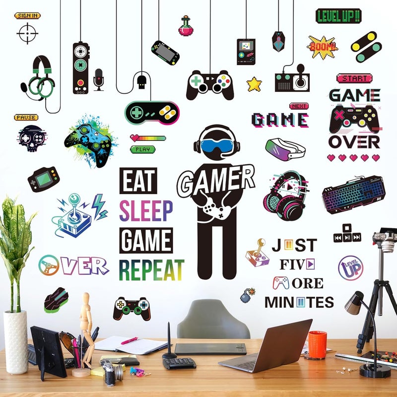 decalmile Gamer Wall Decals Gaming Controller Eat Sleep Game Joystick Wall Stickers Kids Bedroom Playroom Boys Room Wall Decor - Image 2