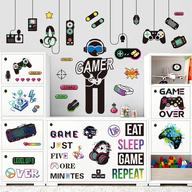decalmile Gamer Wall Decals Gaming Controller Eat Sleep Game Joystick Wall Stickers Kids Bedroom Playroom Boys Room Wall Decor - Image 3