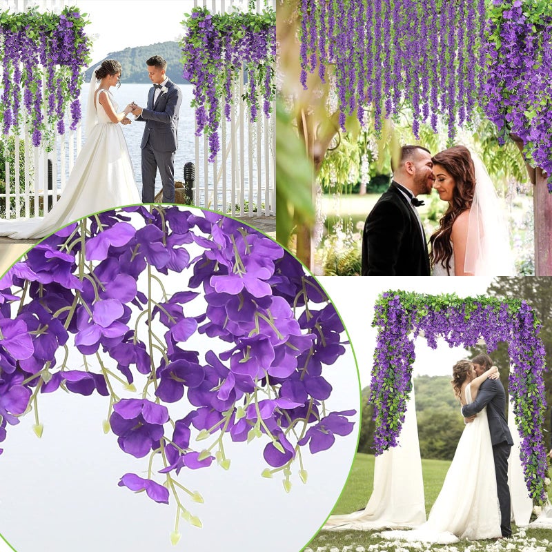 Findosom Wisteria Artificial Flowers Garland  5Pcs Total 36FT Purple Wisteria Hanging Flowers  Flower Garland Decorations for Home Garden Outdoor Ceremony Wedding Arch Decoration - Image 5