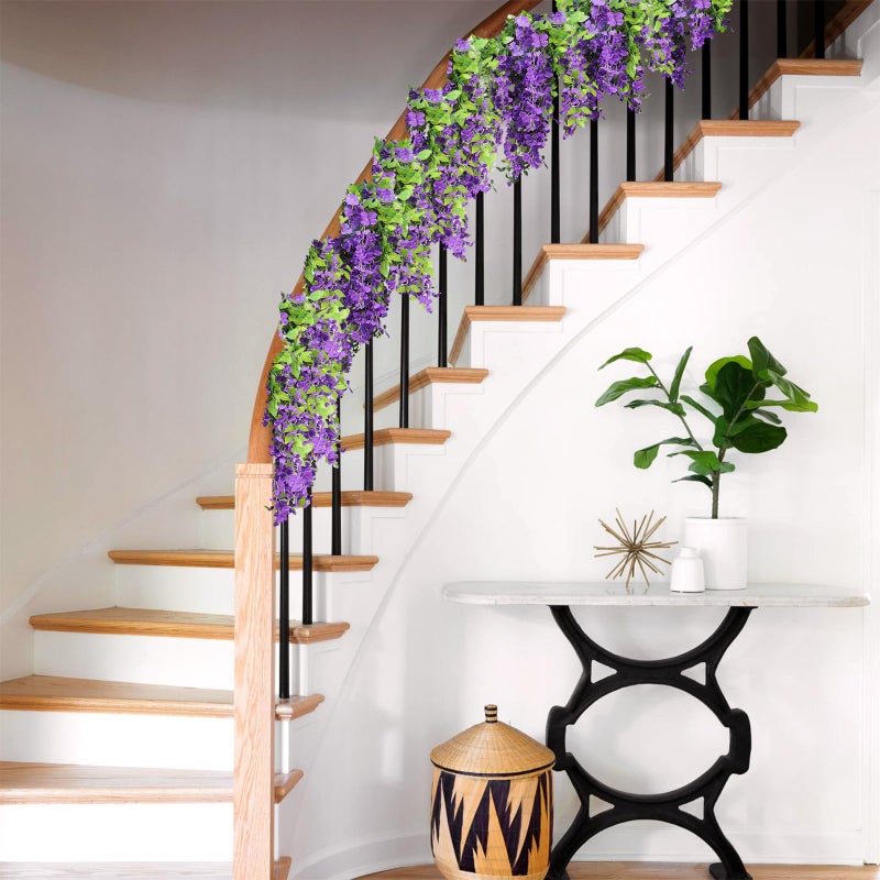 Findosom Wisteria Artificial Flowers Garland  5Pcs Total 36FT Purple Wisteria Hanging Flowers  Flower Garland Decorations for Home Garden Outdoor Ceremony Wedding Arch Decoration - Image 4