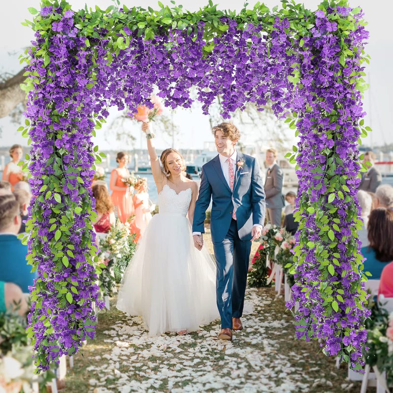 Findosom Wisteria Artificial Flowers Garland  5Pcs Total 36FT Purple Wisteria Hanging Flowers  Flower Garland Decorations for Home Garden Outdoor Ceremony Wedding Arch Decoration - Image 3