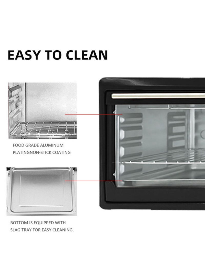 Denx Large Capacity Electric Toaster Oven – 48L, 2000W, Food-Grade Aluminum Interior with Non-Stick Coating, Black - Image 3