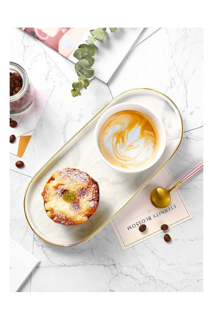 Chase Up Bathroom Vanity Tray, Marble Ceramic Dresser Jewelry Dish with Golden Rim, Decorative Tray Countertop Sink Storage Holder Organizer for Soap Candles Perfume Comestic Home Decor, Marble White - Image 2