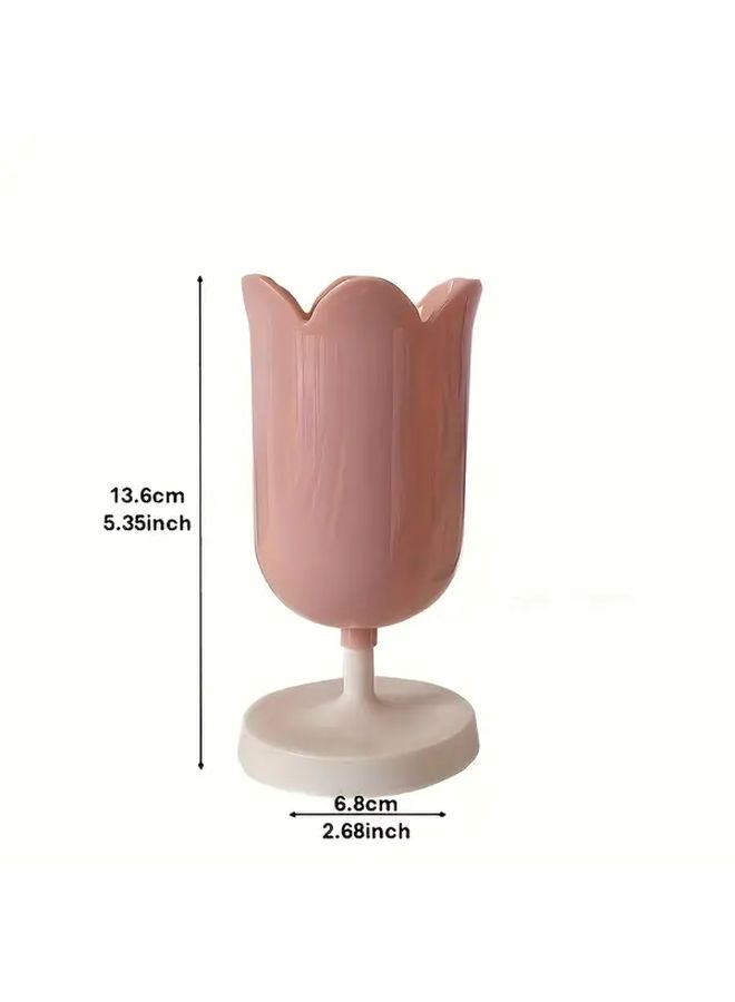Pink Red Tulip Flower Pen Holder Storage Box For Makeup Brushes And Office Supplies - Image 3
