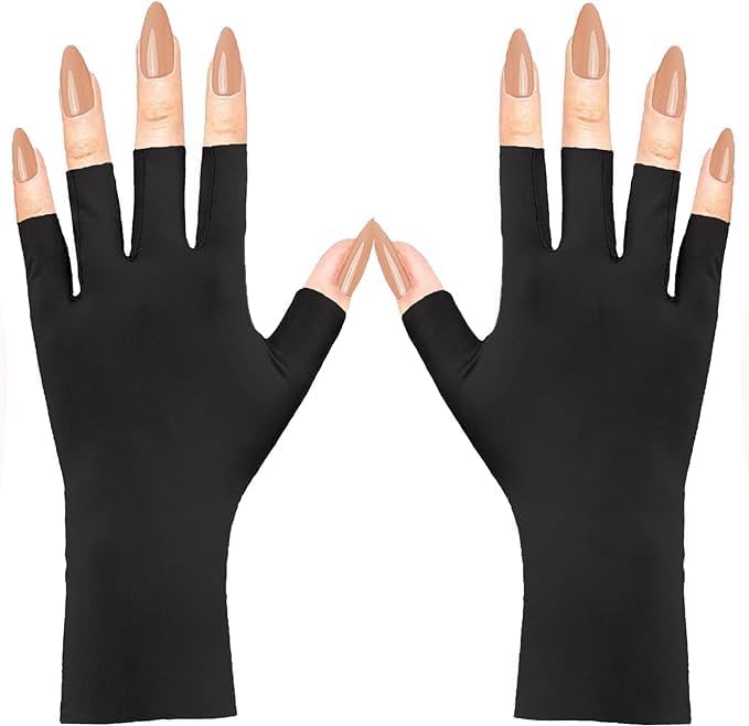 SKINPLUS UV Nail Gloves Professional UPF50 Gel Manicure Protection  Art Skin Care Fingerless Gloves for Gel Nail Lamp BLACK - Image 1