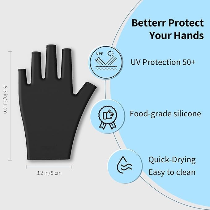 SKINPLUS UV Nail Gloves Professional UPF50 Gel Manicure Protection  Art Skin Care Fingerless Gloves for Gel Nail Lamp BLACK - Image 2