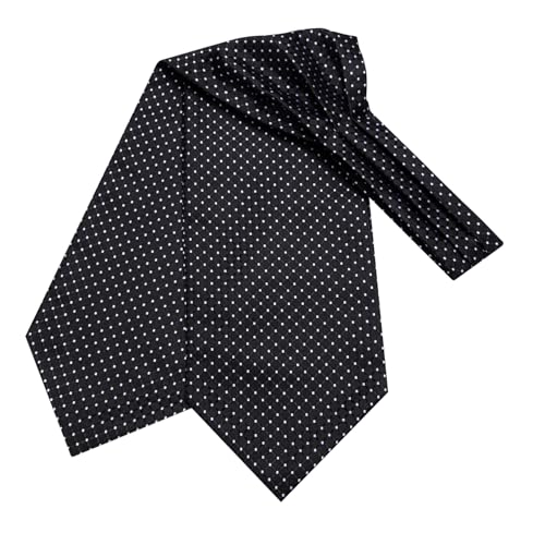 Hi-Tie Mens Black and White Polka Dot Ascot Self Tie Silk Cravat and Picket Square Cufflinks Set for Wedding Party - Image 5