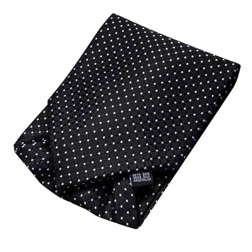 Hi-Tie Mens Black and White Polka Dot Ascot Self Tie Silk Cravat and Picket Square Cufflinks Set for Wedding Party - Image 4
