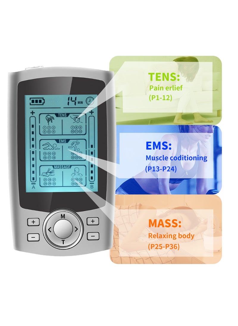 Tens Unit Muscle Stimulator for Back Pain Relief, 36 Modes Digital Electrical Full Body Massager, Pulse Stimulator Pads, Muscle Stimulator Pain Fatigue Relief For women and Men