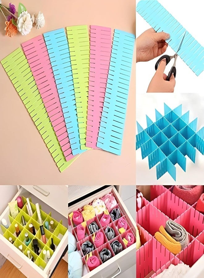 BIRZAR Adjustable Stretchable Interlocking Drawer Clapboard Divider/Grid Closet Sorting Partition/Plastic Strips Separators Cabinet Storage Box Socks/Makeup,(1 Set of 6 Pc, Multi Color) - Image 1