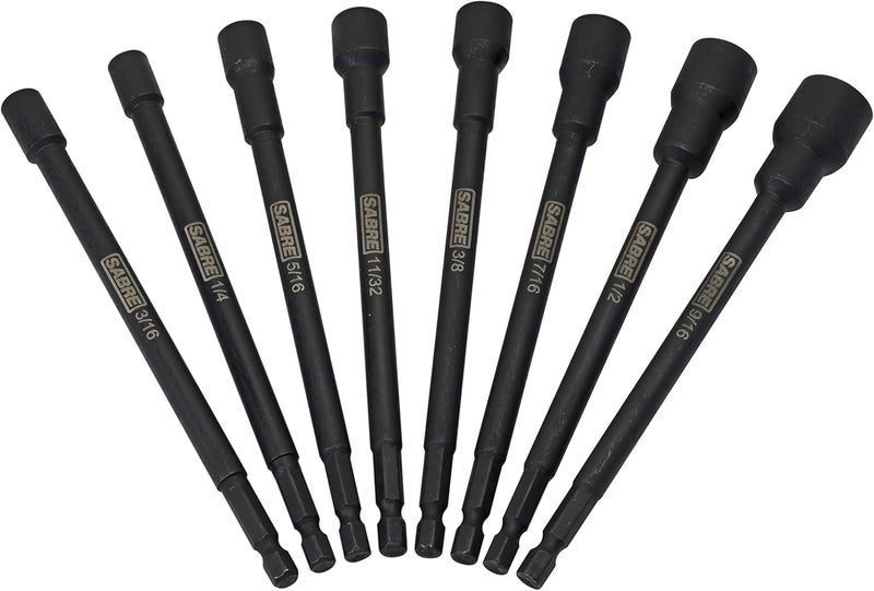 Sabre Tools 8 Piece SAE Impact Magnetic Nut Driver Set – 6 Inch Length, 1/4 Inch Hex Shank, Magnetic Socket Tip (8 Piece SAE Set) - Image 1