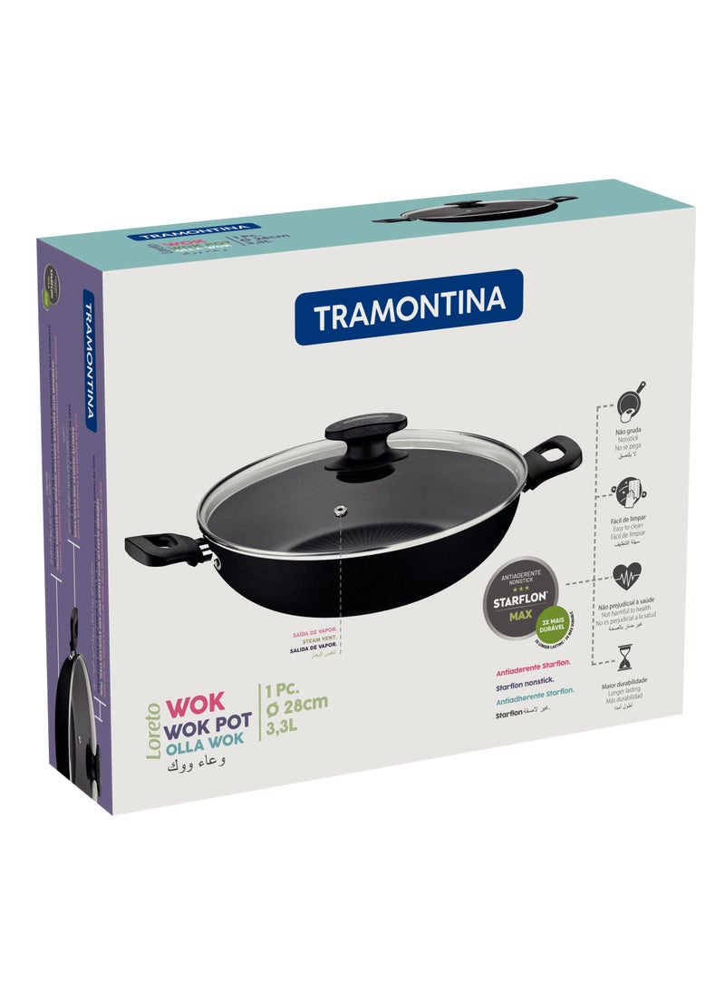 TRAMONTINA Since 1911,Made in Brazil- Loreto 28cm 3.3L Black Wok Pot with Interior and Exterior Starflon Max PFOA Free Nonstick Coating  - Image 2