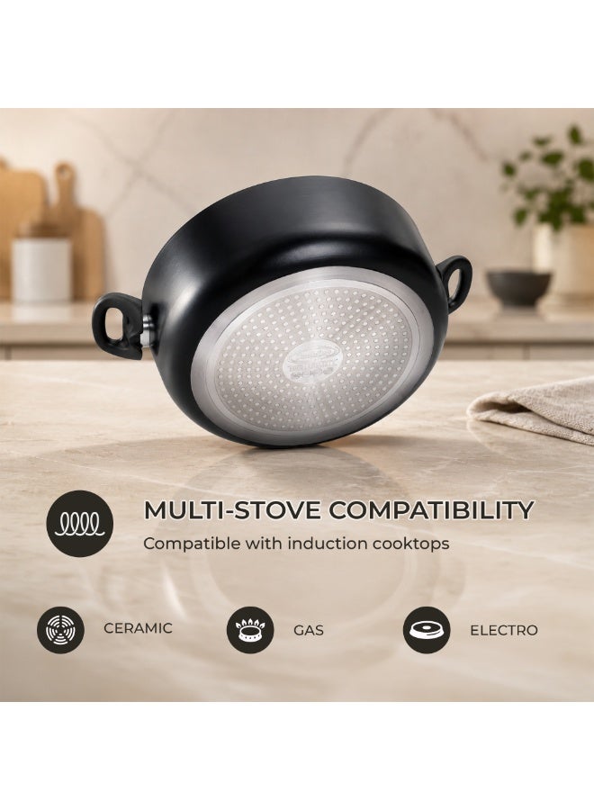 خط الطبخ COOKLINE قدر طهي غير لاصق 24 سم مع غطاء زجاجي، من الألمنيوم المضغوط بطلاء حجري، قاعدة متوافقة مع الحث الحراري - أسود - Image 3