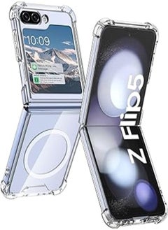 Samsung Galaxy Z Flip 5 Magnetic Clear Case Cover, Compatible with Magsafe Card Wallet and Wireless Charger, Transparent Shockproof and Drop-Proof Anti-Yellowing Case (Samsung Galaxy Z Flip5)