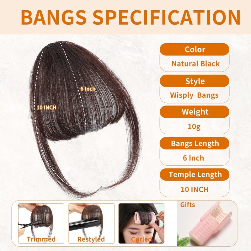 Leelebamo Clip in Bangs 100% Real Human Hair, Fake Bangs Hair Clip on Bang for Women, Dark Brown Wispy Bang Fringe with Temples Hairpieces Extensions for Daily Wear (Dark Brown, Wispy Bangs) - Image 2