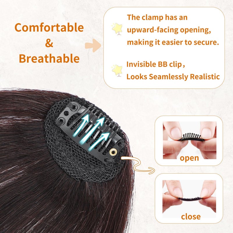 Leelebamo Clip in Bangs 100% Real Human Hair, Fake Bangs Hair Clip on Bang for Women, Dark Brown Wispy Bang Fringe with Temples Hairpieces Extensions for Daily Wear (Dark Brown, Wispy Bangs) - Image 3