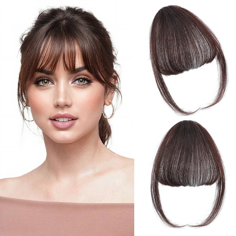 Leelebamo Clip in Bangs 100% Real Human Hair, Fake Bangs Hair Clip on Bang for Women, Dark Brown Wispy Bang Fringe with Temples Hairpieces Extensions for Daily Wear (Dark Brown, Wispy Bangs) - Image 1