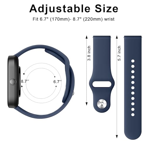 Tobfit Silicone 22Mm Watch Band Strap With Rust Free Button Compatible With Noise Colorfit Ultra/Ultra 2, Vision, Caliber, Pro 3 (Watch Not Included), Soft Smartwatch Straps For Unisex (Navy Blue) - Image 3