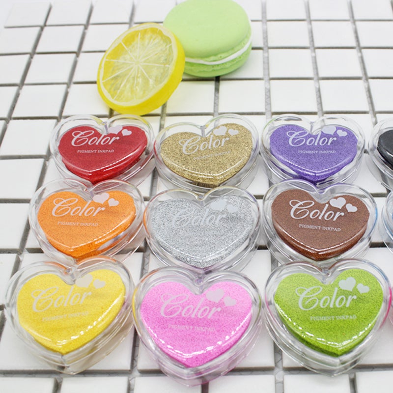 Heart-Shaped Finger Ink Pad Green Craft Stamp Supplies - Water-Soluble Sponge Inkpad for Paper Wood Fabric DIY Scrapbooking Card Making - Image 3