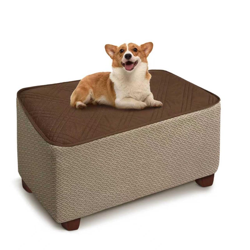 MEHIDFY Ottoman Cover, Waterproof Square Stool Slipcover, Quilted Stretch Furniture Protector, 28-32 Inches, Machine Washable (Brown, Medium) - Image 1