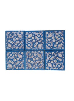 Shiv Kripa Blue Pottery Shiv Kripa Blue Pottery Luxury Floral Decorative Crafted Tabletop Flooring Wall Interior Exterior Traditional 4 x 4 inch Tiles Pack of 6 Tiles Blue 