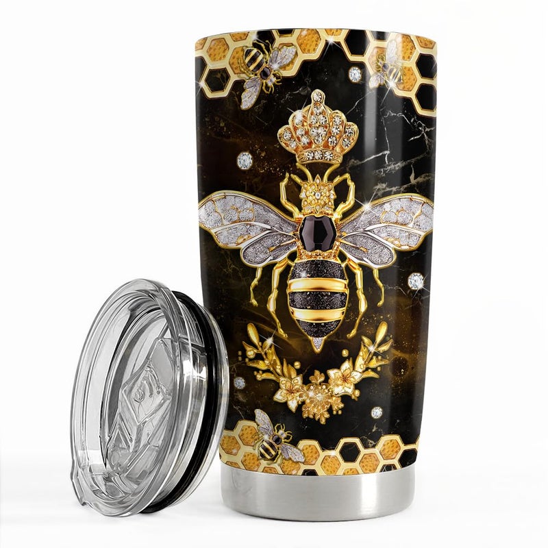 SANDJEST Bee Tumbler 20oz Stainless Steel Insulated Tumblers Coffee Travel Mug Cup Jewelry Drawings Style Bee Gifts for Women Girls Teen Gift for Birthday Christmas