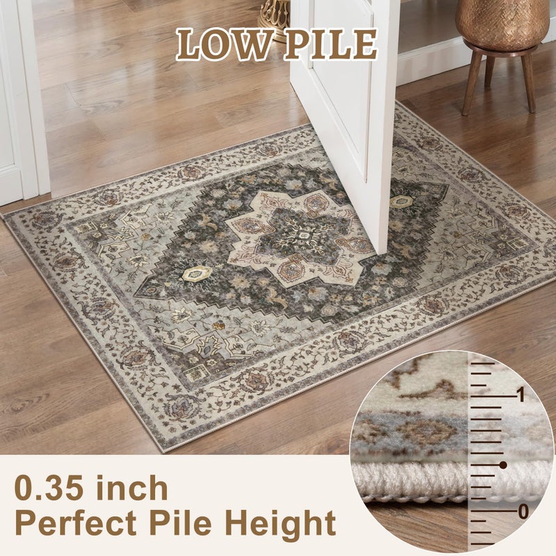 Tangsoo 2x10 Washable Runner Rug for Hallways, Non Slip Vintage Runner Rug, Soft Low Pile Long Runner, Print Distressed Grey Carpet Runners for Kitchen Bedroom Entryway Bathroom Living Room - Image 3