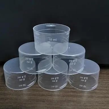 Shree MAHA 10 Ml Plastic Liquid Transparent Measuring Small Round Cups Pack of 50 PCS 10 Ml Plastic Transparent Measuring Cap for Pharmaceutical Syrup and Liquid Hardness - Image 2