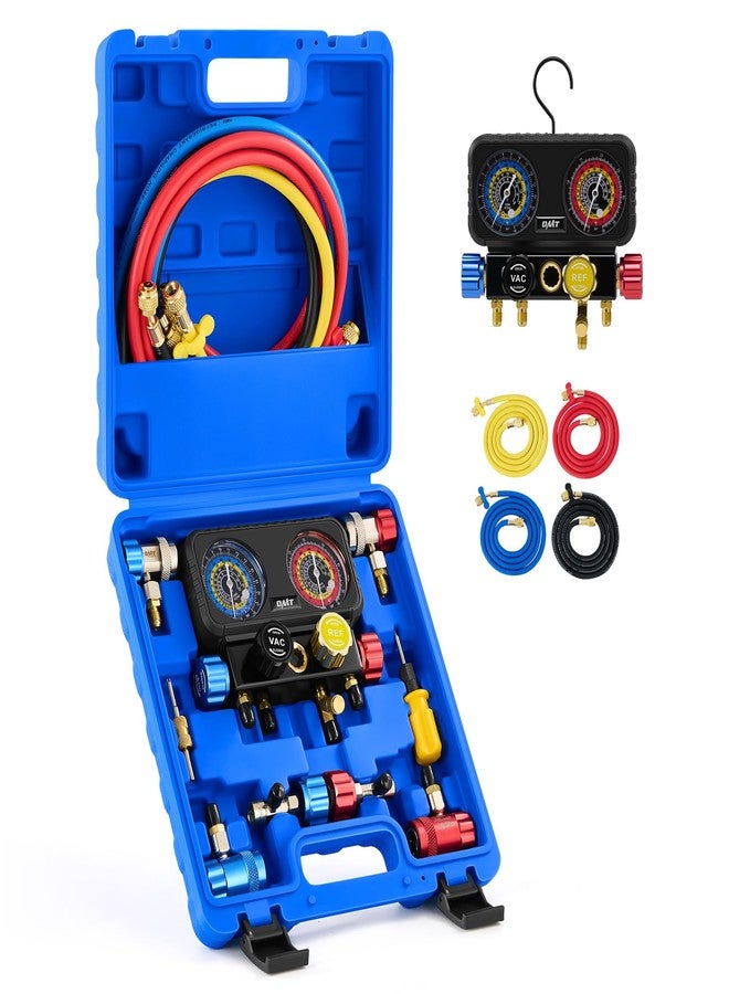 Orion Motor Tech مجموعة عدادات تكييف الهواء من أوريون موتور تك، مجموعة عدادات متعددة الاتجاهات لغاز التبريد R1234yf وR134a وR404a، مجموعة عدادات سيارات مع خراطيم ووصلات سريعة وصمامات علب ذاتية الإغلاق لشحن وتفريغ غاز الفريون في السيارات - Image 1