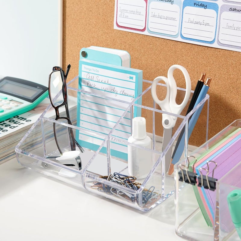 STORi Clear Plastic Vanity Makeup Organizer | 6-Compartment Holder for Brushes, Eyeshadow Palettes, & Beauty Supplies | Curved Front Design | Made in USA - Image 4