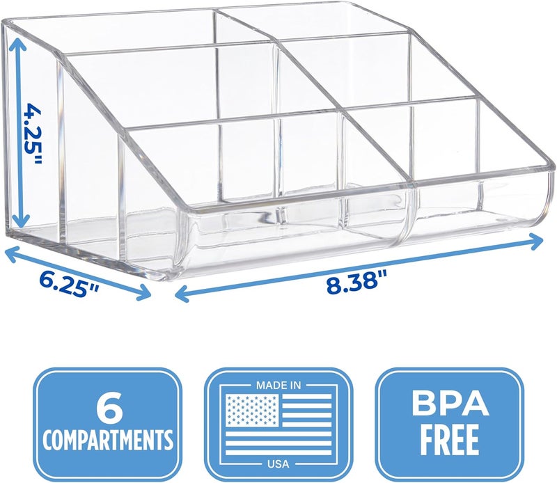 STORi Clear Plastic Vanity Makeup Organizer | 6-Compartment Holder for Brushes, Eyeshadow Palettes, & Beauty Supplies | Curved Front Design | Made in USA - Image 5