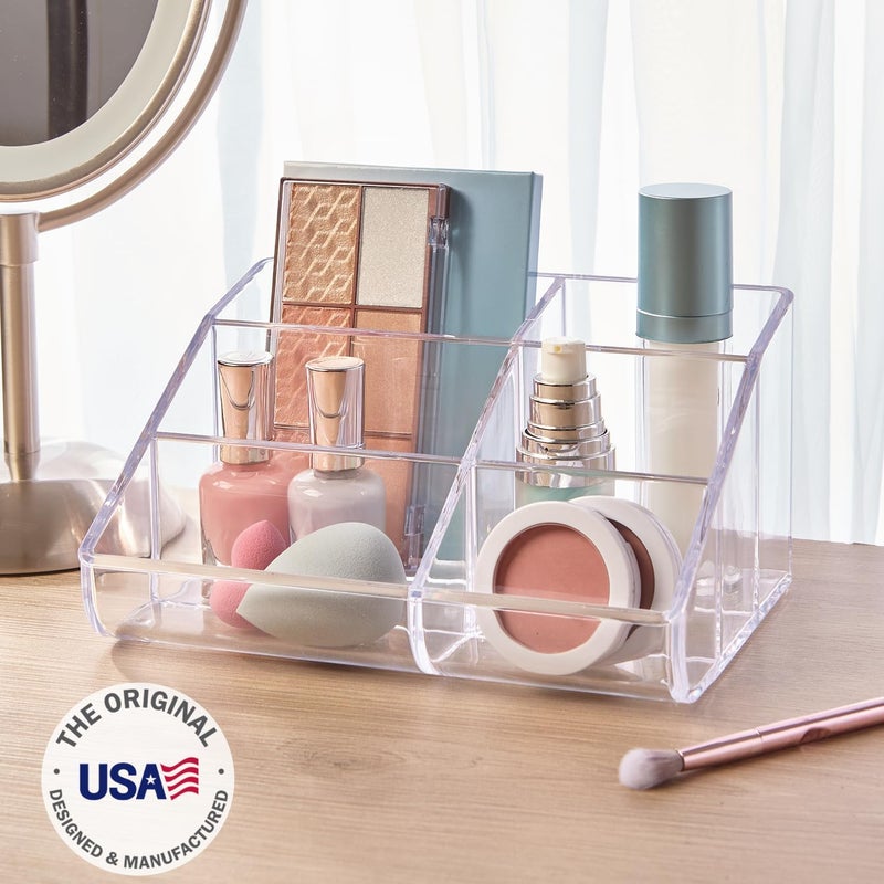 STORi Clear Plastic Vanity Makeup Organizer | 6-Compartment Holder for Brushes, Eyeshadow Palettes, & Beauty Supplies | Curved Front Design | Made in USA - Image 2