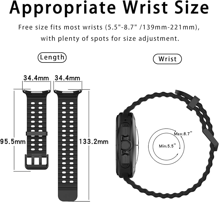 Meyaar 2-Pack Ocean Silicone Sport Bands For Samsung Galaxy Watch Ultra 47MM Band, Adjustable Breathable Soft Waterproof Strap For Galaxy Watch 7 Ultra (Black/White) - Image 5