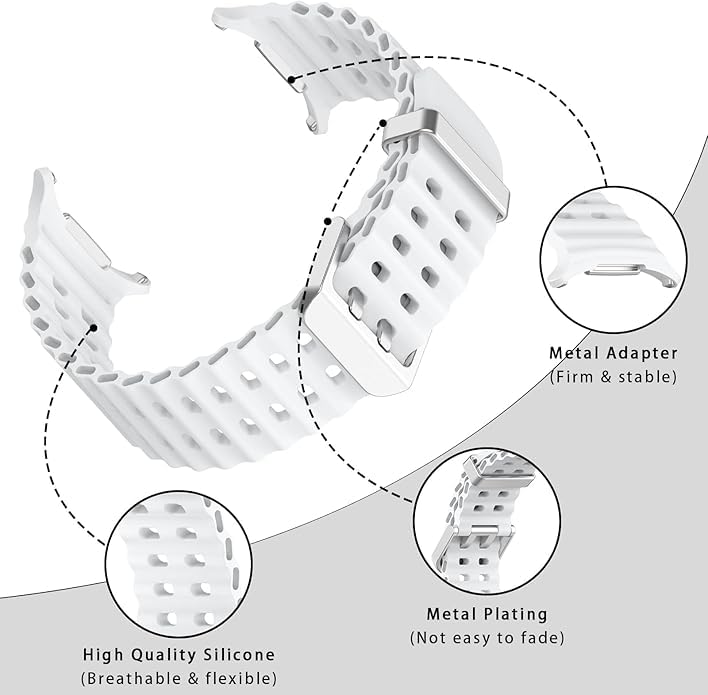 Meyaar 2-Pack Ocean Silicone Sport Bands For Samsung Galaxy Watch Ultra 47MM Band, Adjustable Breathable Soft Waterproof Strap For Galaxy Watch 7 Ultra (Black/White) - Image 3