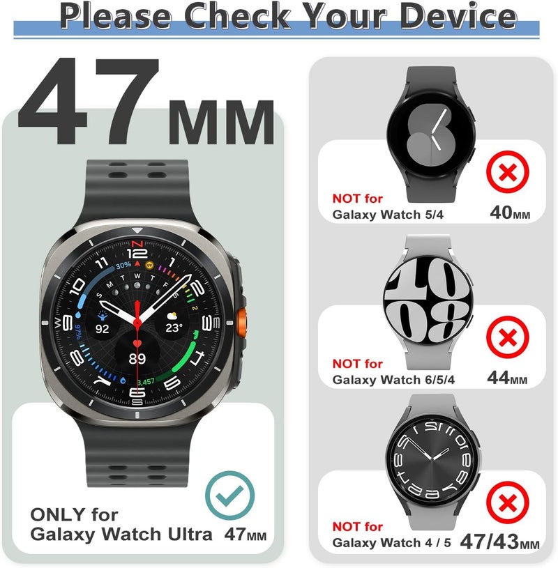 Meyaar 2-Pack Ocean Silicone Sport Bands For Samsung Galaxy Watch Ultra 47MM Band, Adjustable Breathable Soft Waterproof Strap For Galaxy Watch 7 Ultra (Black/White) - Image 2