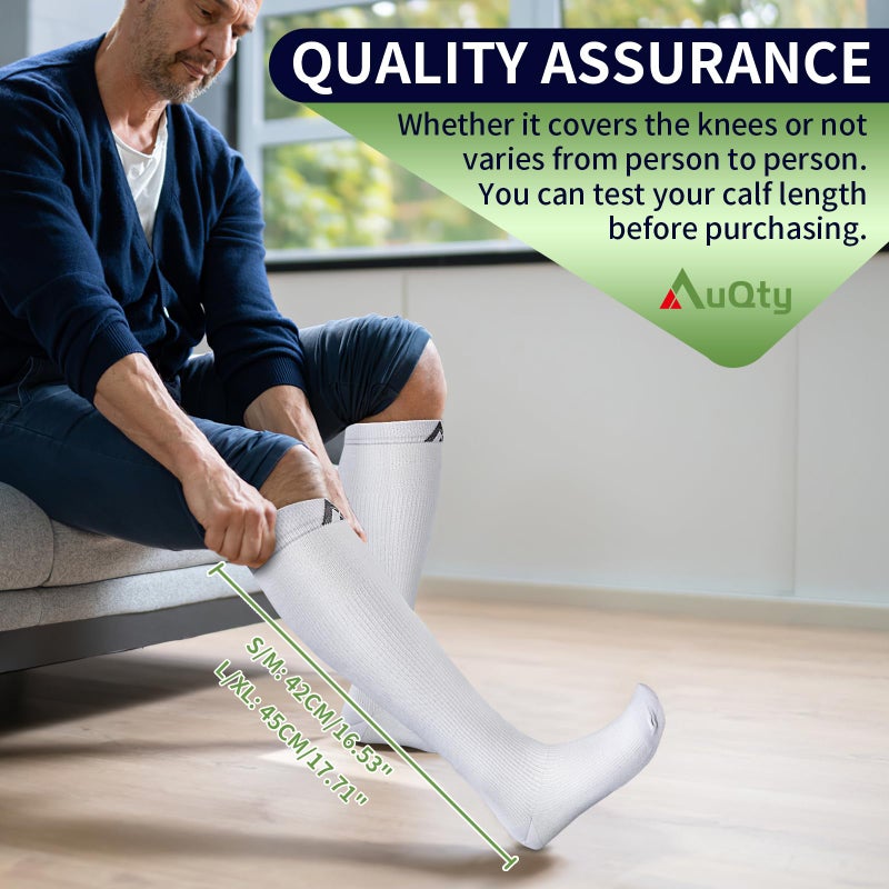 AuQty Compression Socks 15-30 mmHg for Men Women (3 Pairs) - Medical Stockings, Support Socks for Circulation, Deep Vein Thrombosis, Calf Cramps and Swelling (3 White, Small-Medium) - Image 5