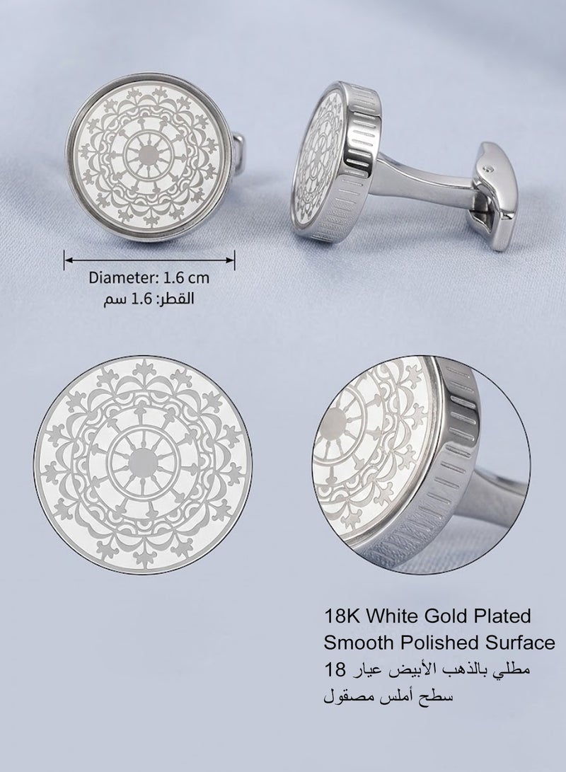 FIORICASA Men’s Elegant Round Cufflinks with Silver Pattern – Classic Glossy Design - Image 5