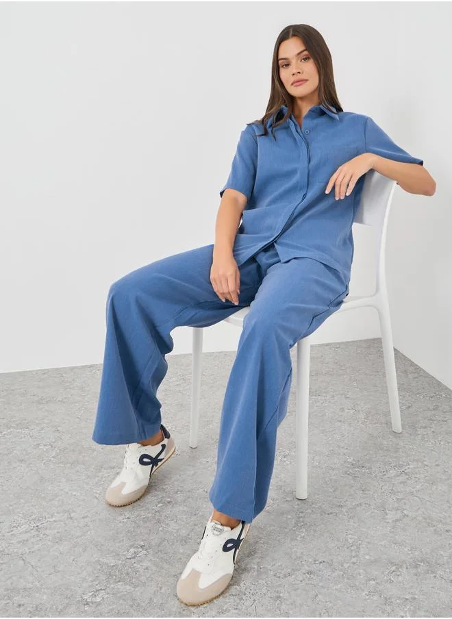 Styli Styli Spread Collar Short Sleeve Shirt and Pants Co-Ords
