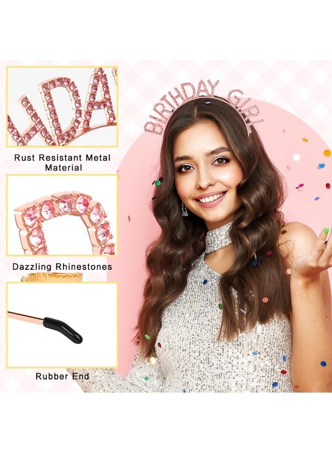 JoyousSto Pink Birthday Girl Crown Tiara and Glitter Sash Set for Women Princess Queen Sweet Happy Birthday Headband Dress Hat Party Favors Supplies Decorations Accessories for Girl Gift for Her Girls - Image 3