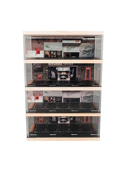 kivcmds 164 Scale 4Tiers Vehicle Model Display Case for Sports Car and Lego Model Collectors Display Stand for Alloy Car Model Toy with Parking Lot Scene 4Tiers Auto Repair Store Scene