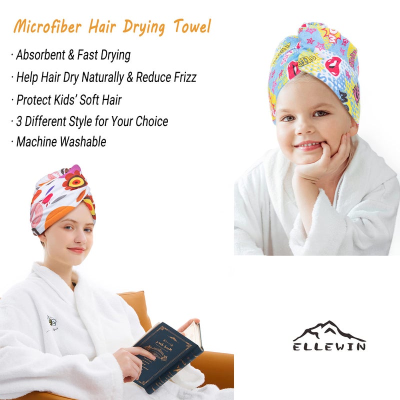 Ellewin Microfiber Hair Drying Towels For Kids  3 Pack Wet Hair Towel Wrap Turban For Girls Children Women  Quick Dry Twisty Hair Towels Wrap For Curly Long Thick Hair Anti Frizz - Image 2