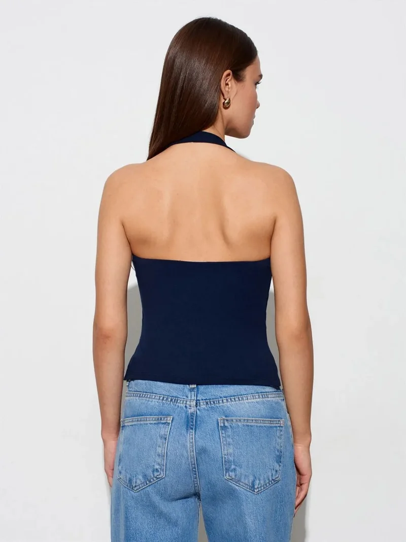 Dilvin DILVIN Halterneck Cut-Out Slim Fit Blouse