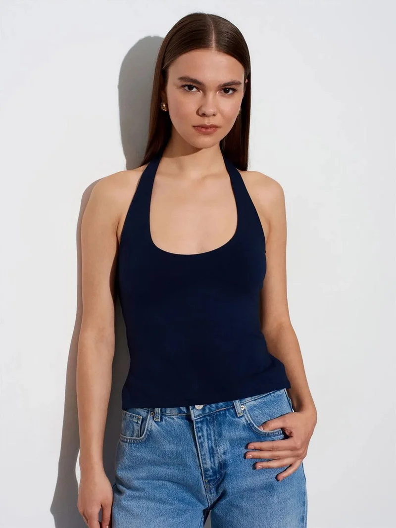 ديلفين DILVIN Halterneck Cut-Out Slim Fit Blouse