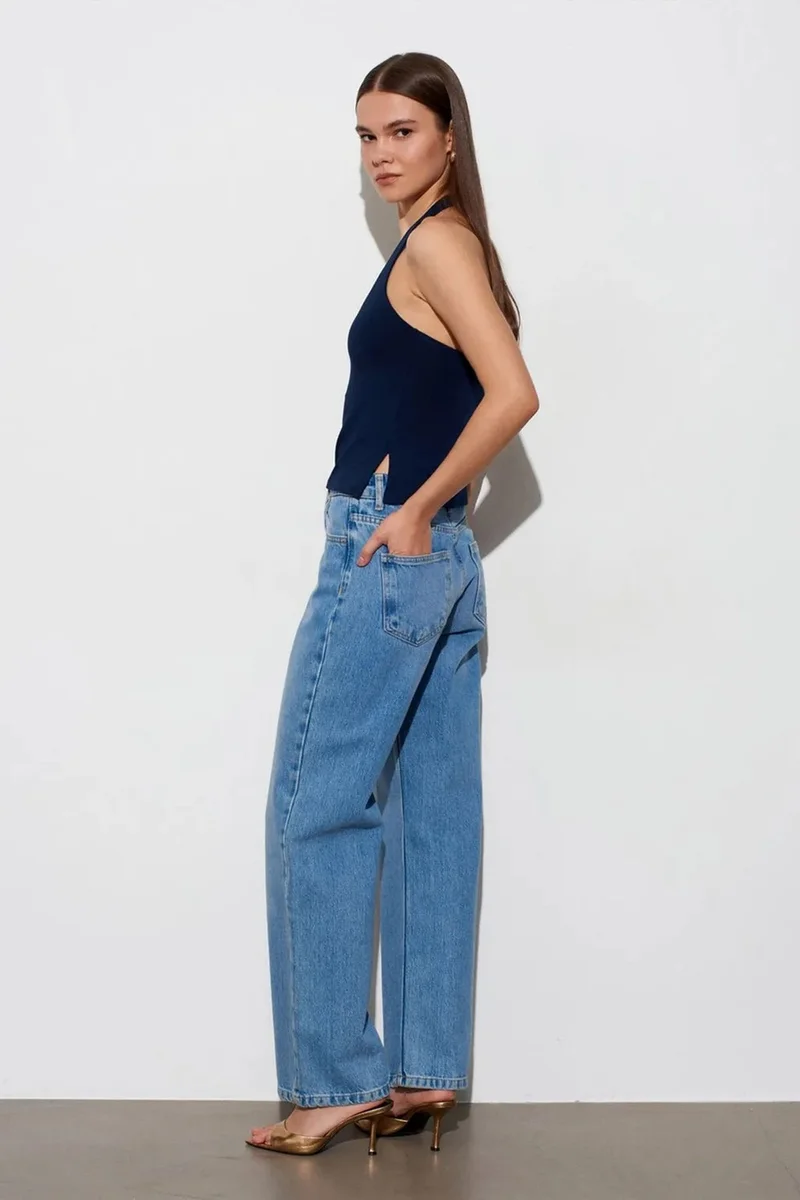 Dilvin Navy Blue DILVIN Halterneck Cut-Out Slim Fit Blouse for Women | Best Price UAE