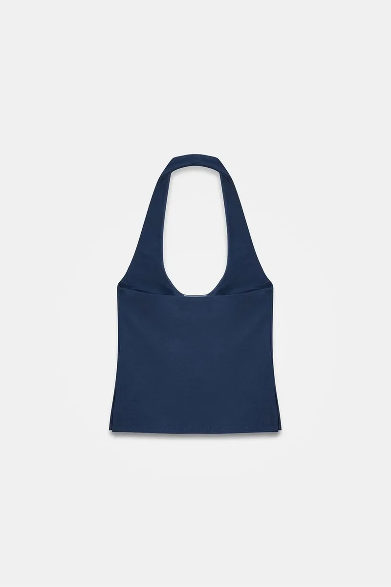 Dilvin Navy Blue DILVIN Halterneck Cut-Out Slim Fit Blouse for Women | Best Price UAE
