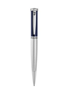 POLICE Gridget Pen Stainless Steel Clip Textured Lower Body Iconic P Logo Blue Finish  - Image 1