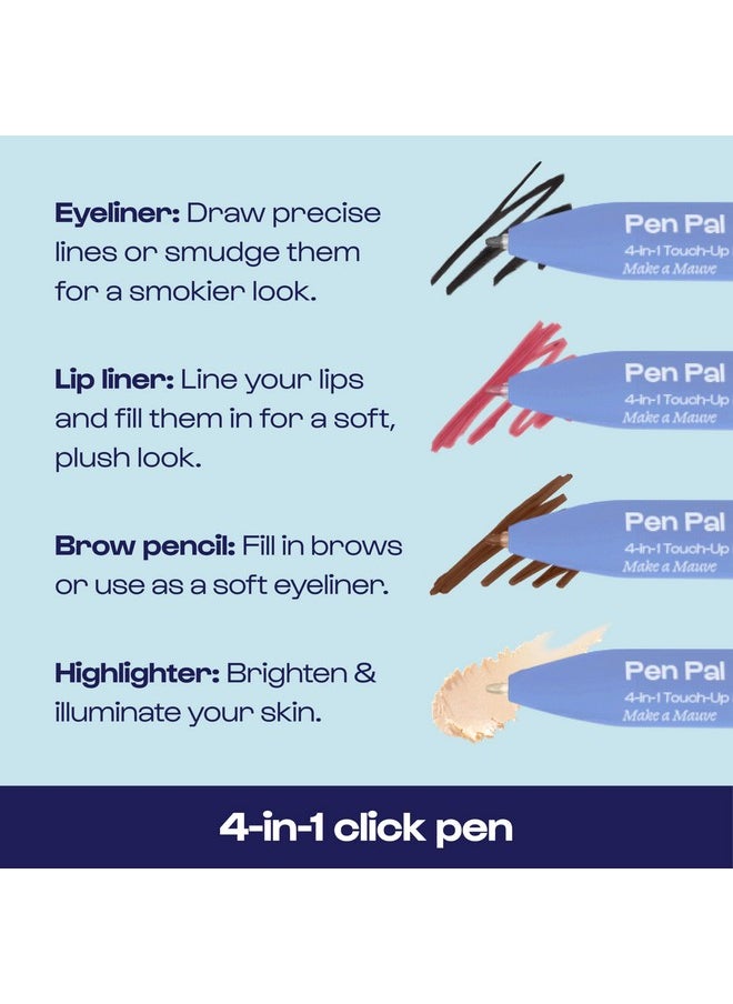 ALLEYOOP - Pen Pal Touch-Up 4-In-1 Makeup Pen, Make A Mauve (Light - Medium) - Travel Make Up Set With Eyeliner, Brow Pencil, Highlighter & Lip Liner - High-Pigment Formula, Easy & Smooth Application - Image 1