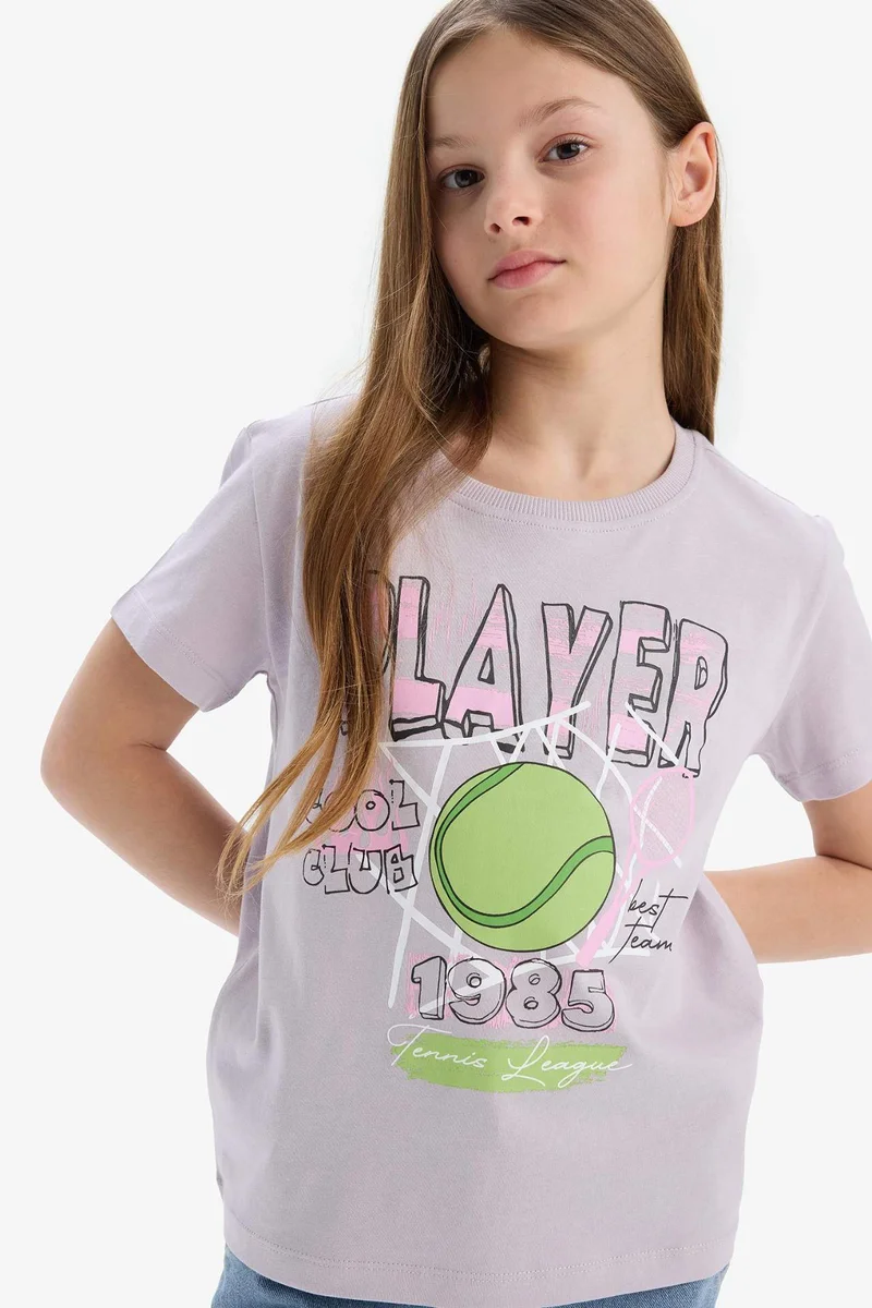 ديفاكتو Girl Crew Neck Anime Printed Short Sleeve T-Shirt
